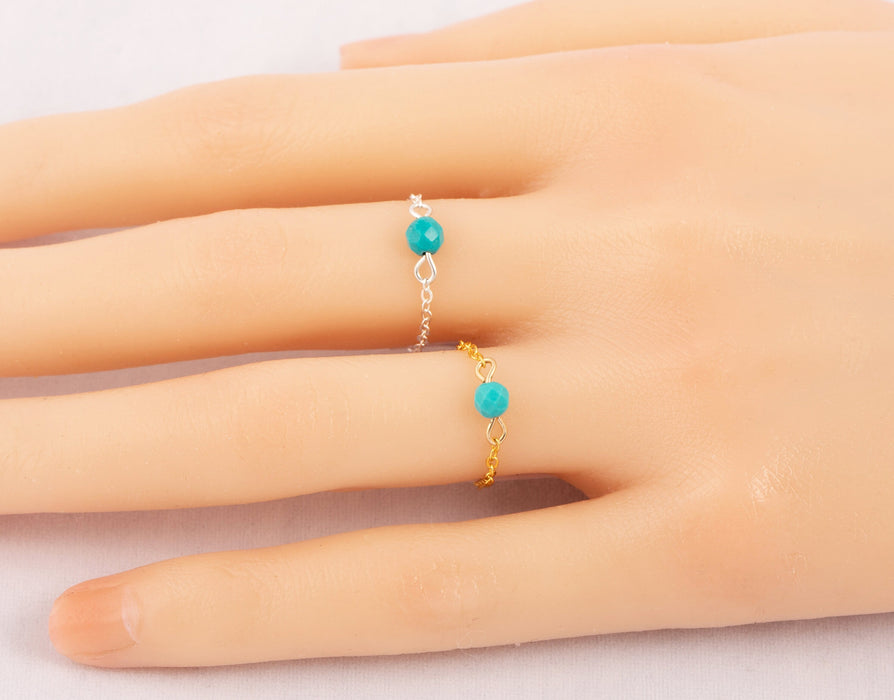 Natural Turquoise Ring Sterling Silver, Turquoise Chain Ring, December Birthstone Ring, Chain Ring, Turquoise Ring, Birthstone Ring