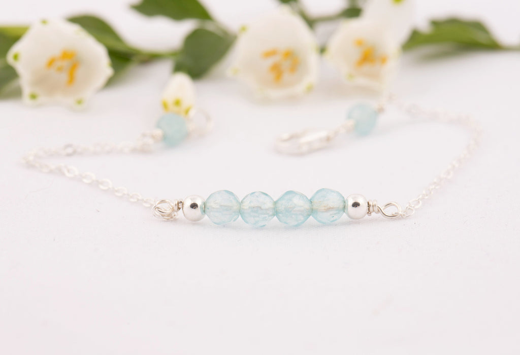 Aquamarine Bracelet/Birthstone Bracelet Sterling Silver/Natural Aquamarine Bracelet/March Birthstone Bracelet/Aquamarine Gemstone Bracelet