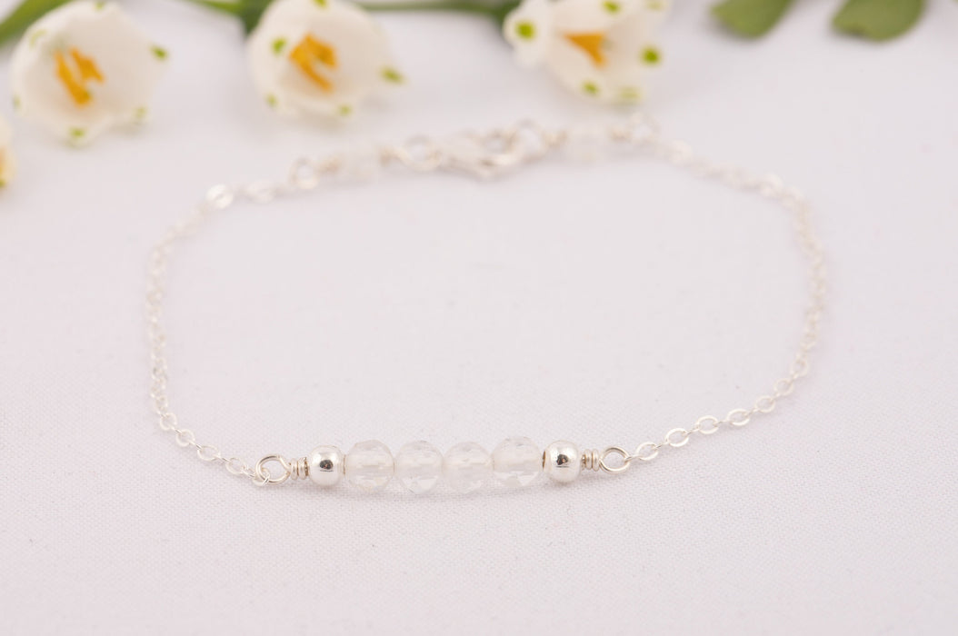 Clear Quartz Bracelet, Birthstone Bracelet Sterling Silver, Dainty Clear Quartz Bracelet, April Birthstone Bracelet, Bracelet for Women