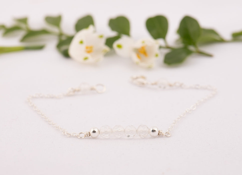 Clear Quartz Bracelet, Birthstone Bracelet Sterling Silver, Dainty Clear Quartz Bracelet, April Birthstone Bracelet, Bracelet for Women