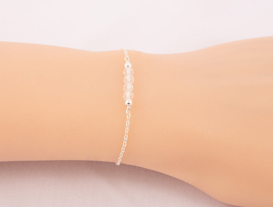 Clear Quartz Bracelet, Birthstone Bracelet Sterling Silver, Dainty Clear Quartz Bracelet, April Birthstone Bracelet, Bracelet for Women