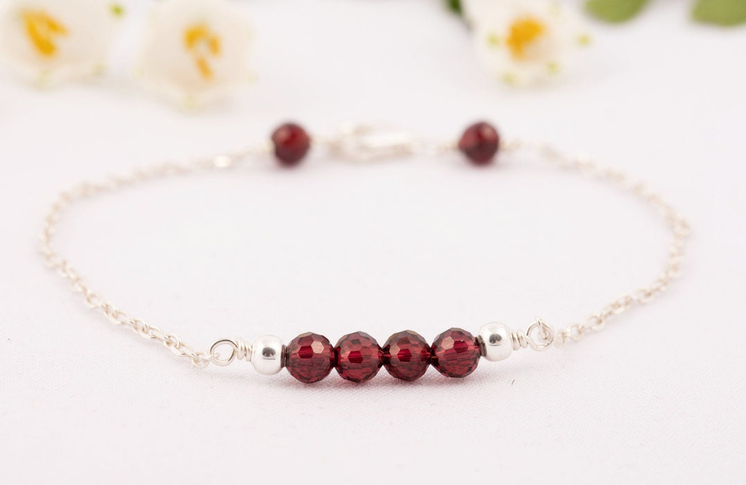 Garnet Bracelet, Birthstone Bracelet Sterling Silver, Dainty Garnet Bracelet, January Birthstone Bracelet, Garnet Birthstone Bracelet