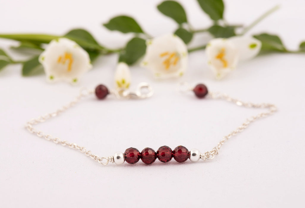 Garnet Bracelet, Birthstone Bracelet Sterling Silver, Dainty Garnet Bracelet, January Birthstone Bracelet, Garnet Birthstone Bracelet