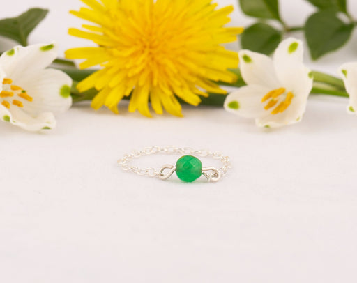 Natural Emerald Ring Sterling Silver, Emerald Chain Ring, May Birthstone Ring, Chain Ring, Emerald Ring, Birthstone Ring, Gift for Her