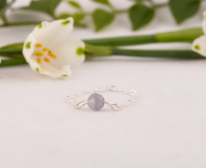 Natural Tanzanite Ring Sterling Silver, Tanzanite Chain Ring, December Birthstone Ring, Chain Ring, Tanzanite Ring, Birthstone Ring