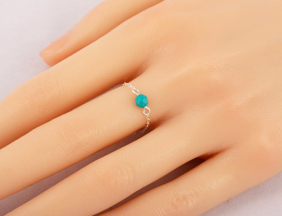 Natural Turquoise Ring Sterling Silver, Turquoise Chain Ring, December Birthstone Ring, Chain Ring, Turquoise Ring, Birthstone Ring