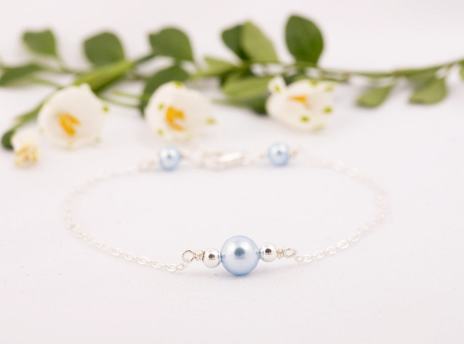 Dainty Pearl Bracelet Sterling Silver/Swarovski Pearl Bracelet/Everyday Bracelet/Light Blue Pearl Bracelet/Pearl Bracelet/Gift for Women