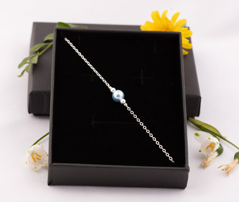 Dainty Pearl Bracelet Sterling Silver/Swarovski Pearl Bracelet/Everyday Bracelet/Light Blue Pearl Bracelet/Pearl Bracelet/Gift for Women