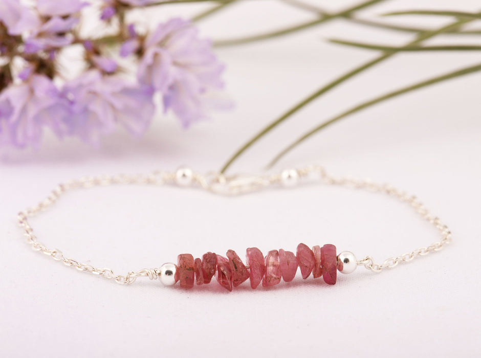 Raw Pink Tourmaline Bracelet/Tourmaline Bracelet Sterling Silver/October Birthstone Bracelet/Pink Tourmaline Bracelet/Tourmaline Bracelet