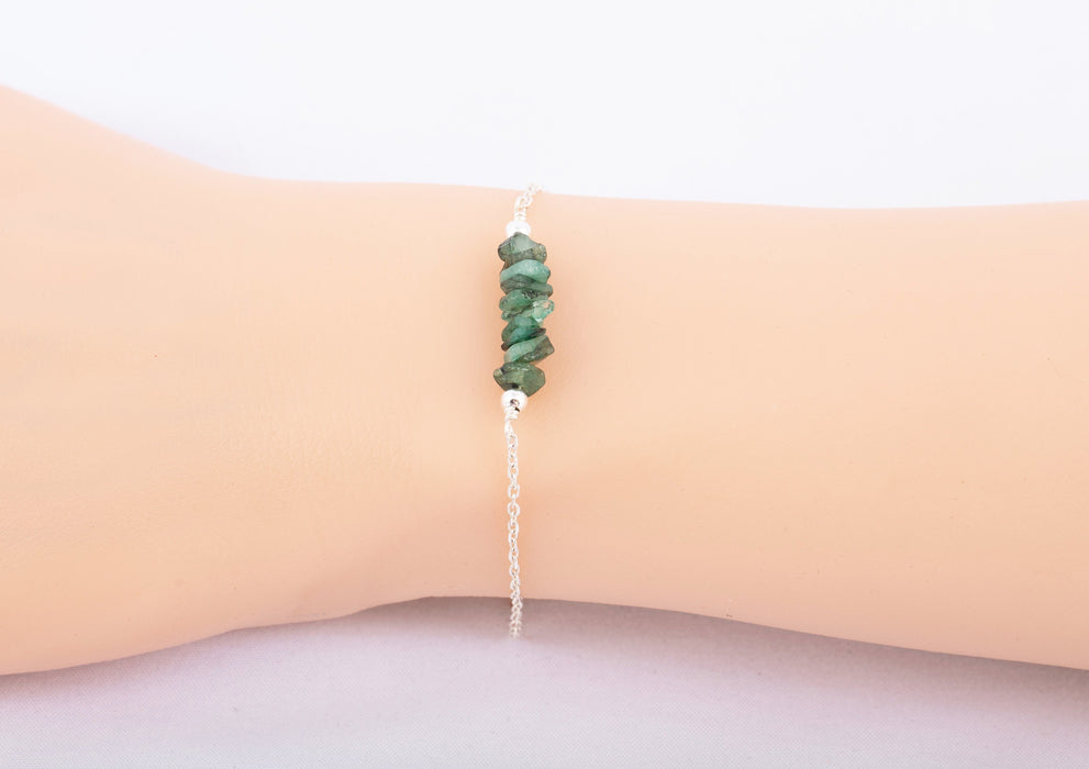 Raw Emerald Bracelet/Gemstone Bracelet Sterling Silver/Emerald Bracelet/May Birthstone Bracelet/Everyday Bracelet/Natural Emerald Bracelet