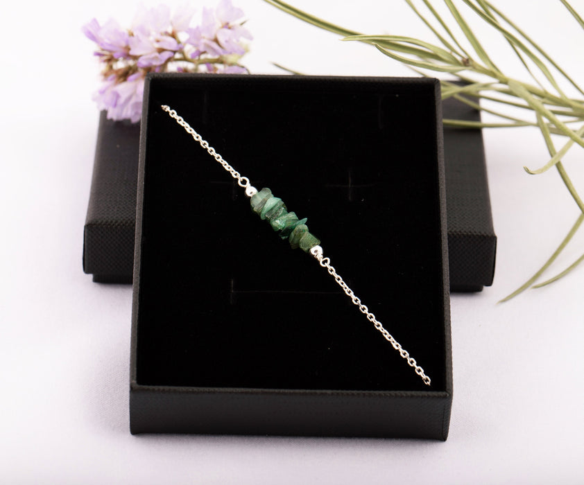 Raw Emerald Bracelet/Gemstone Bracelet Sterling Silver/Emerald Bracelet/May Birthstone Bracelet/Everyday Bracelet/Natural Emerald Bracelet