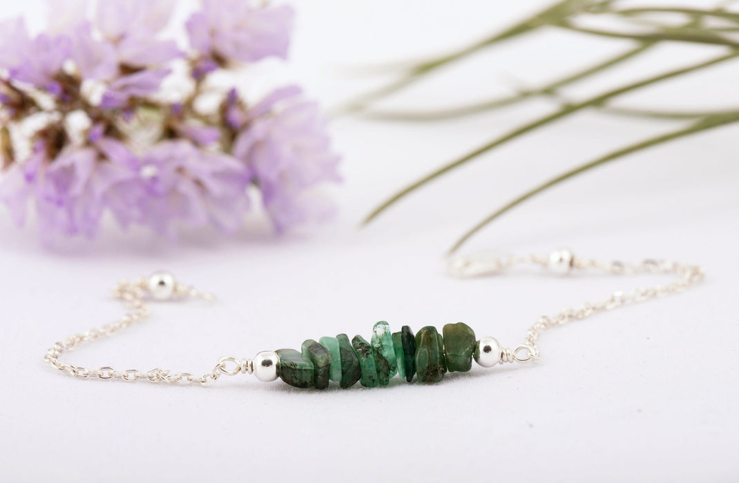 Raw Emerald Bracelet/Gemstone Bracelet Sterling Silver/Emerald Bracelet/May Birthstone Bracelet/Everyday Bracelet/Natural Emerald Bracelet