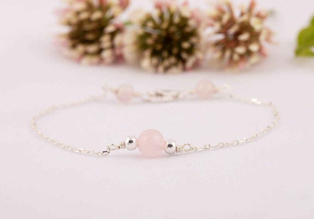 Rose Quartz Bracelet/Rose Quartz Bracelet Sterling Silver/Natural Rose Quartz Bracelet/Everyday Bracelet/Fertility Bracelet/Dainty Bracelet