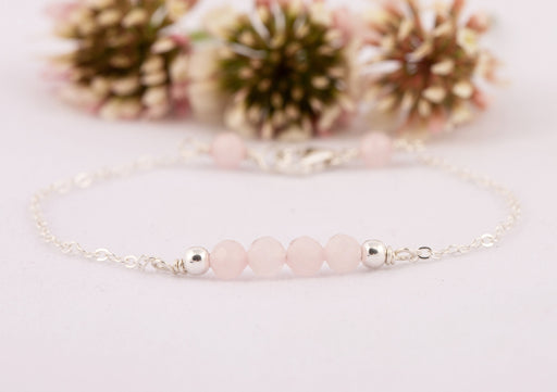 Rose Quartz Bracelet, Rose Quartz Bracelet Sterling Silver, Dainty Rose Quartz Bracelet, Pregrancy Bracelet, Simple Bracelet for Women