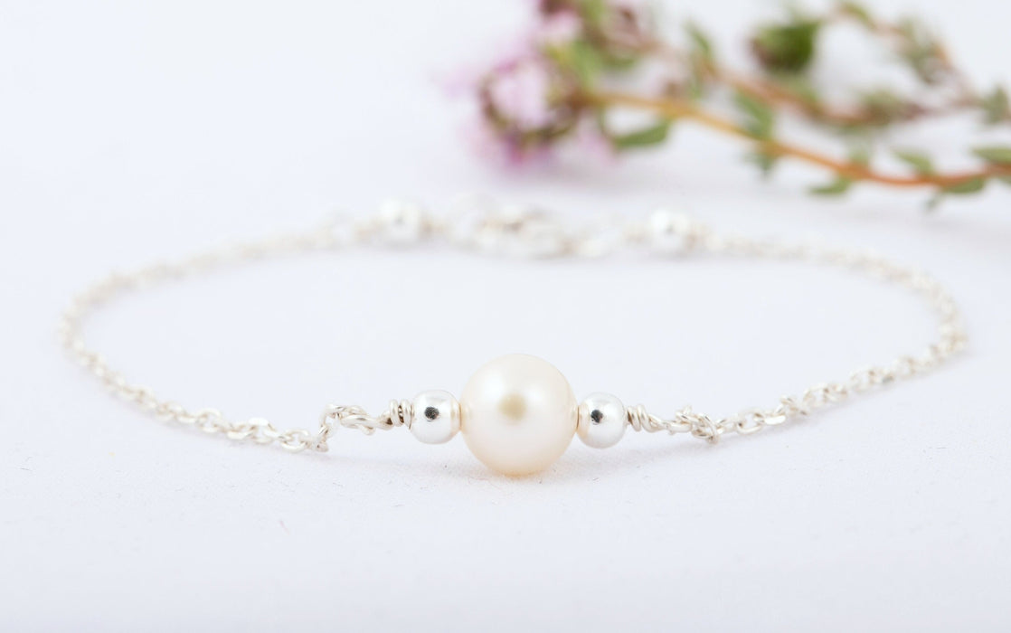 Akoya Pearl Bracelet Sterling Silver/Pearl Bracelet/June Birthstone Bracelet/Dainty Pearl Bracelet/White Pearl Bracelet/Pearl Bracelet Gold