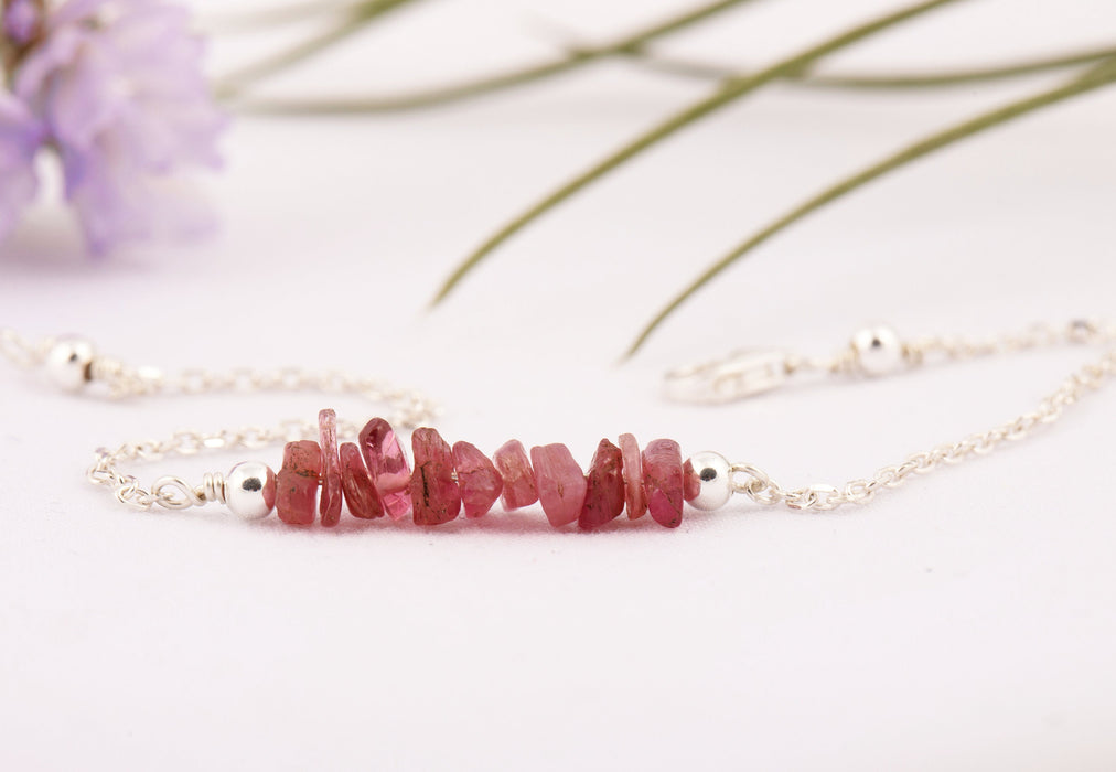 Raw Pink Tourmaline Bracelet/Tourmaline Bracelet Sterling Silver/October Birthstone Bracelet/Pink Tourmaline Bracelet/Tourmaline Bracelet