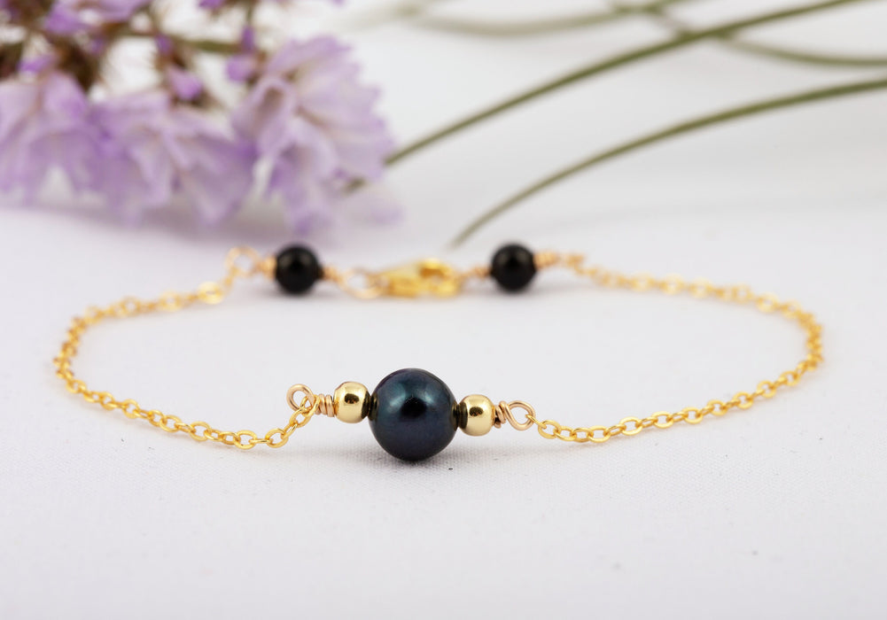 Akoya Pearl Bracelet Sterling Silver/Akoya Pearl Bracelet/June Birthstone Bracelet/Black Pearl Bracelet/Pearl Bracelet/Bracelet for Women