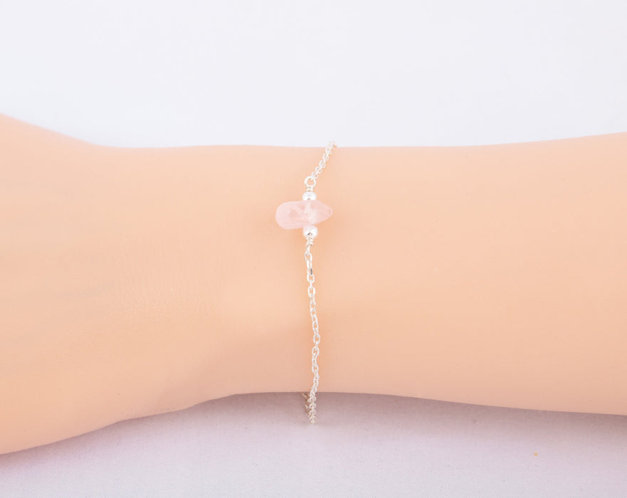 Raw Rose Quartz Bracelet Anklet Sterling Silver/Rose Quartz Bracelet/Natural Rose Quartz Anklet/Mum and Daughter Bracelet/Bracelet for Kids