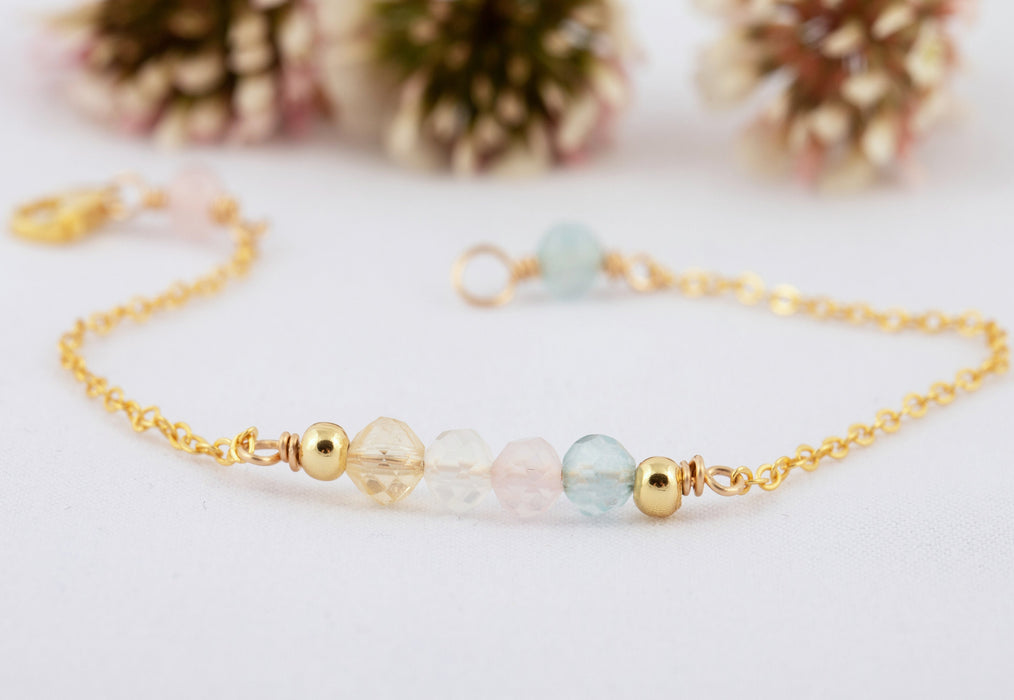 Fertility Bracelet/Rose Quarts Aquamarine Citrine Moonstone/Fertility Bracelet Sterling Silver/Dainty Fertility Bracelet/Gift for Newlyweds