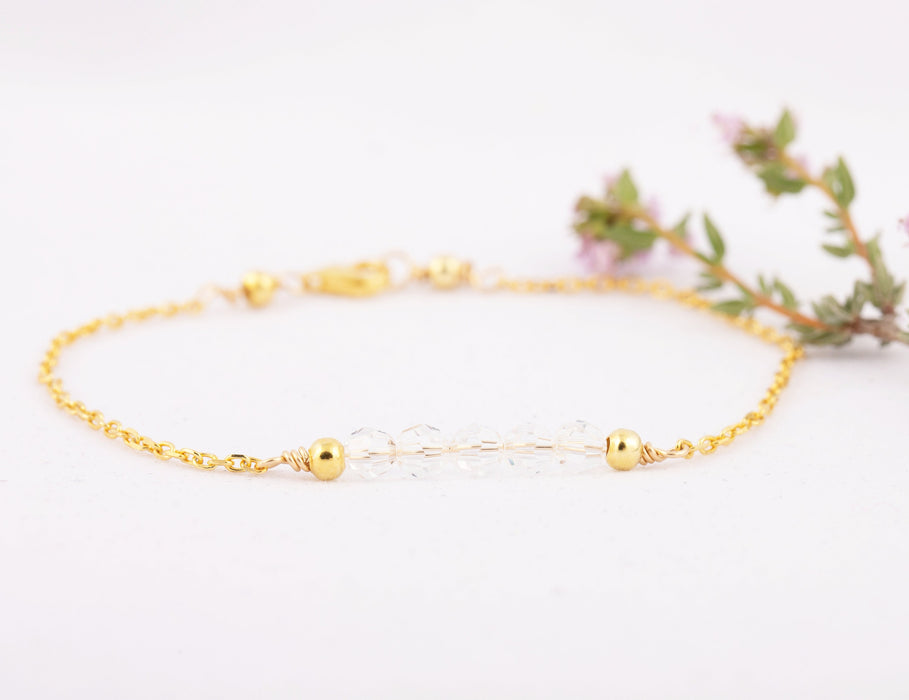 Clear Quartz Bracelet, Birthstone Bracelet Sterling Silver, Dainty Clear Quartz Bracelet, Swarovski Crystal  Bracelet, Bracelet for Women