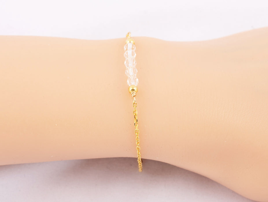 Clear Quartz Bracelet, Birthstone Bracelet Sterling Silver, Dainty Clear Quartz Bracelet, Swarovski Crystal  Bracelet, Bracelet for Women