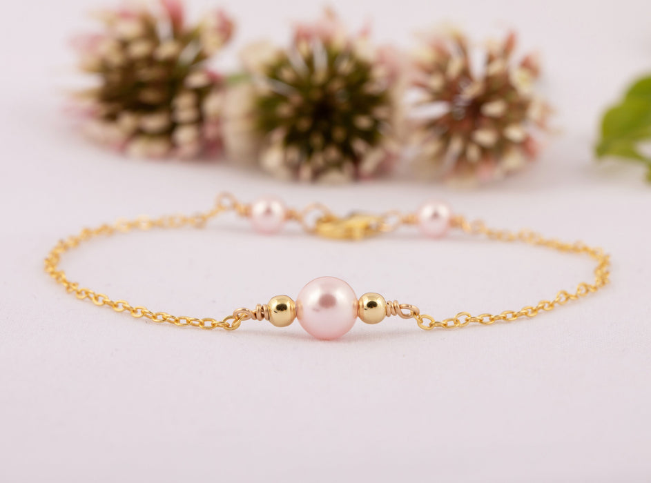 Dainty Pearl Bracelet Sterling Silver/Swarovski Pearl Bracelet/Everyday Bracelet/Pink Pearl Bracelet/Pearl Bracelet/Gift for Women