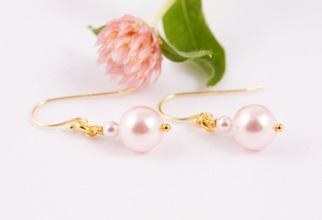 Pink Pearl Drop Earrings/Pearl Earrings Sterling Silver/Swarovski Pearl Earrings/Pearl Drop Earrings/Pearl Earrings Wedding/Pearl Earrings