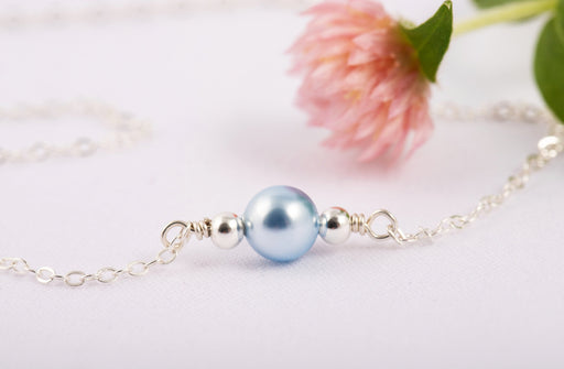 Light Blue Pearl Necklace/Sterling Silver Necklace for Women/Swarovksi Pearl Bridal Necklace/Pearl Necklace Silver/Dainty Pearl Necklace