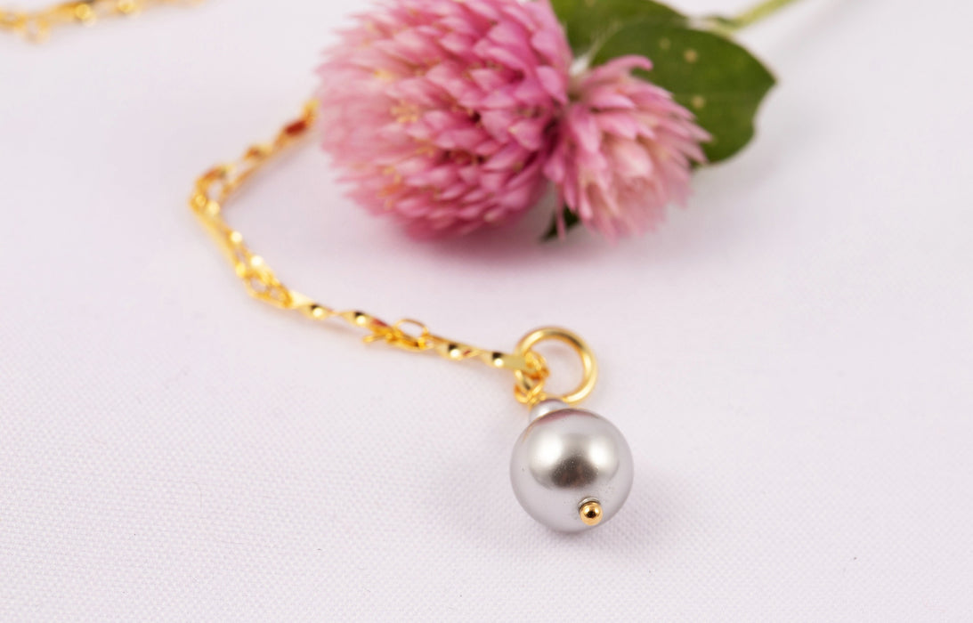 Light Grey Pearl Necklace/925 Sterling Silver 18k Gold Plated/Swarovski Pearl Necklace/Pearl Bridal Necklace/Friends Gift for Woman