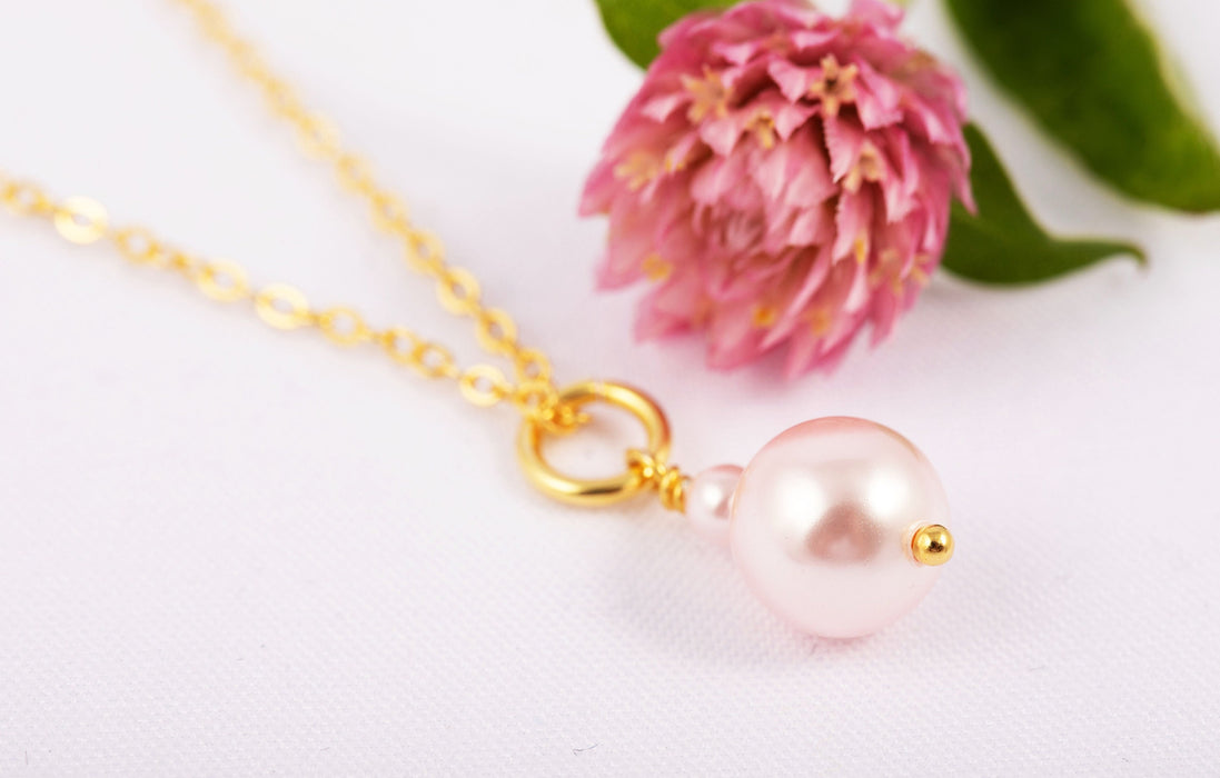 Light Pink Pearl Necklace/925 Sterling Silver 18k Gold Plated/Swarovski Pearl Necklace/Pearl Bridal Necklace/Pearl Necklace Gold/Brides Gift