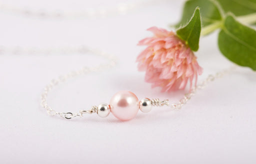 Dainty Pearl Necklace/Sterling Silver Necklace for Women/Swarovski Pearl Necklace/Swarovksi Pearl Bridal Necklace/Pink Pearl Necklace