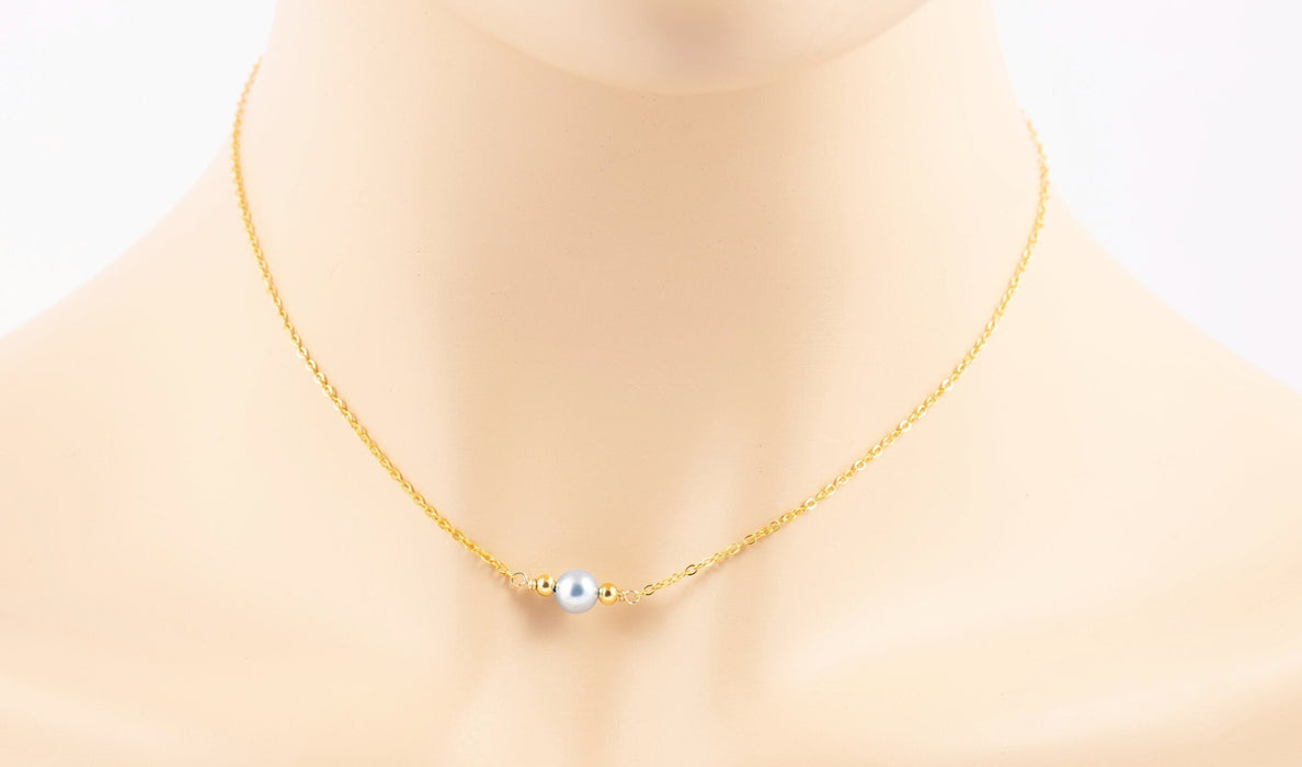 Dainty Pearl Necklace/Sterling Silver Necklace for Women/Swarovski Pearl Necklace/Swarovksi Pearl Bridal Necklace/Blue Pearl Necklace Gold