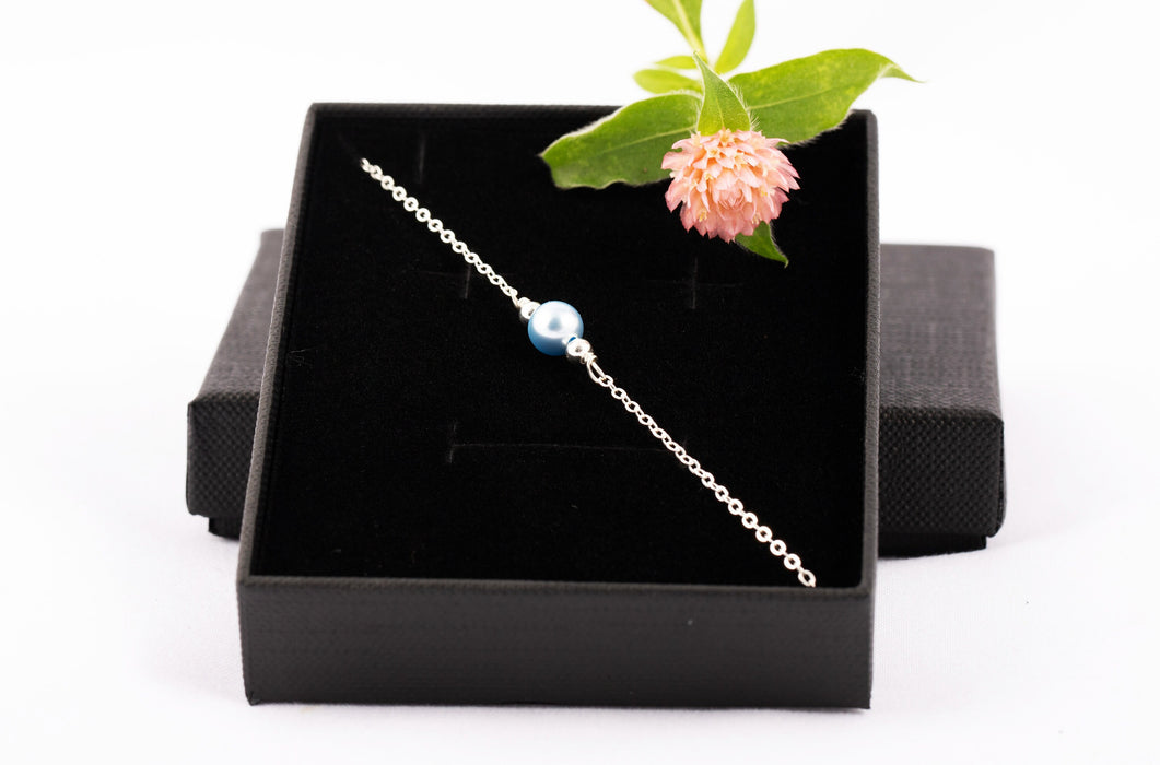 Light Blue Pearl Necklace/Sterling Silver Necklace for Women/Swarovksi Pearl Bridal Necklace/Pearl Necklace Silver/Dainty Pearl Necklace