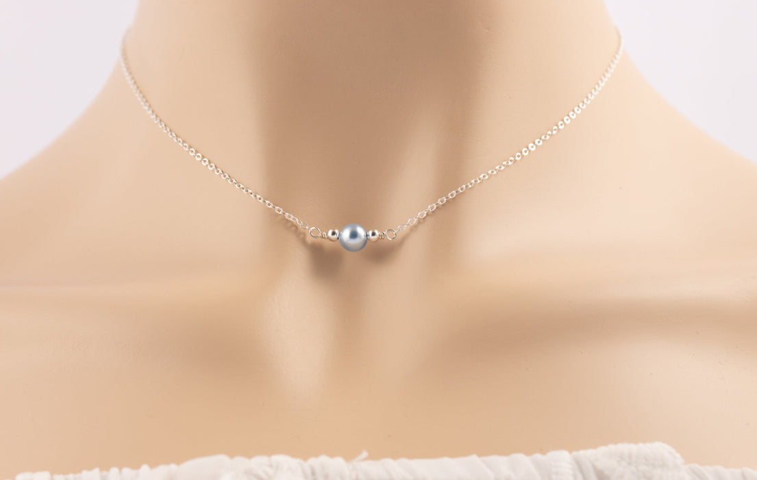 Light Blue Pearl Necklace/Sterling Silver Necklace for Women/Swarovksi Pearl Bridal Necklace/Pearl Necklace Silver/Dainty Pearl Necklace