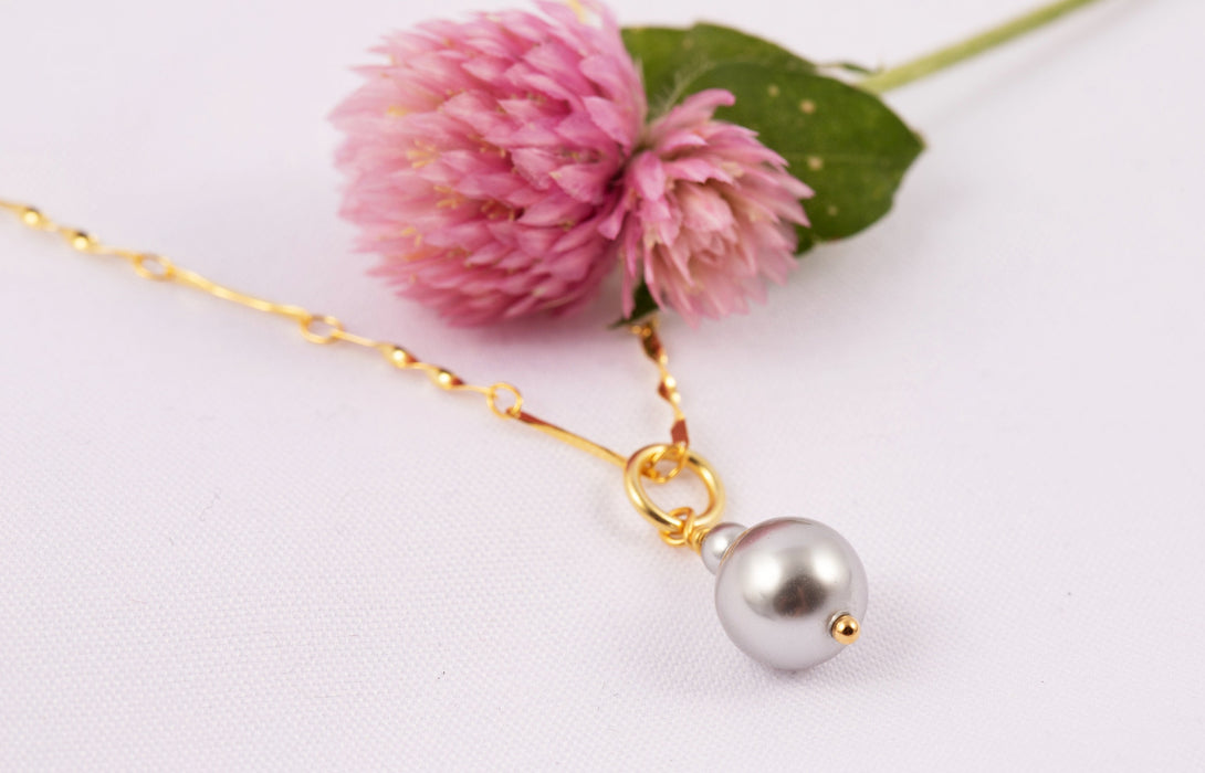 Light Grey Pearl Necklace/925 Sterling Silver 18k Gold Plated/Swarovski Pearl Necklace/Pearl Bridal Necklace/Friends Gift for Woman