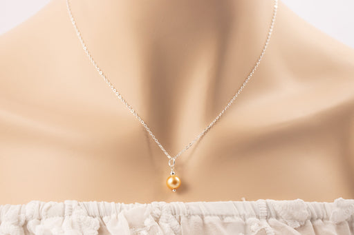 Golden Pearl Necklace/925 Sterling Silver Necklace/South Sea Pearl Necklace/Pearl Bridal Necklace/Friends Gift for Woman/Pearl Pendant