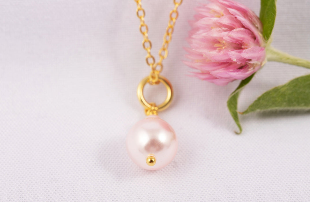 Light Pink Pearl Necklace/925 Sterling Silver 18k Gold Plated/Swarovski Pearl Necklace/Pearl Bridal Necklace/Pearl Necklace Gold/Brides Gift