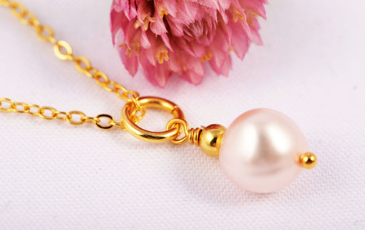 Pearl Necklace S925 Sterling Silver 18k Gold Plated/Fresh Water Pearl Necklace/Light Pink Pearl Bridal Necklace/Pearl Pendant Necklace