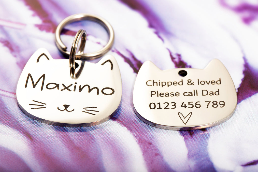 Cat Tag/Cat Tags Engraved/Cat Tag Stainless Steel/Cat Tags Australia/Cat ID Tags Engraved/Cat ID Tag Australia/Cat Face ID Name Tag/Cat Tags