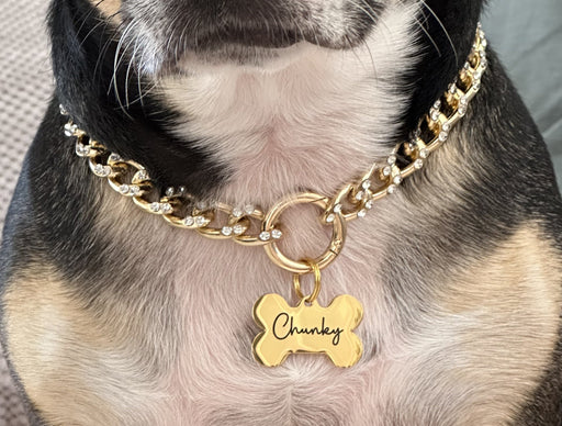 Custom Dog Chain Necklace, Lightweight Dog Chain Collar, Dog Necklace for Dog, Chain Dog Collar Gold, Cuban Chain Link Dog Collar, Dog Tags