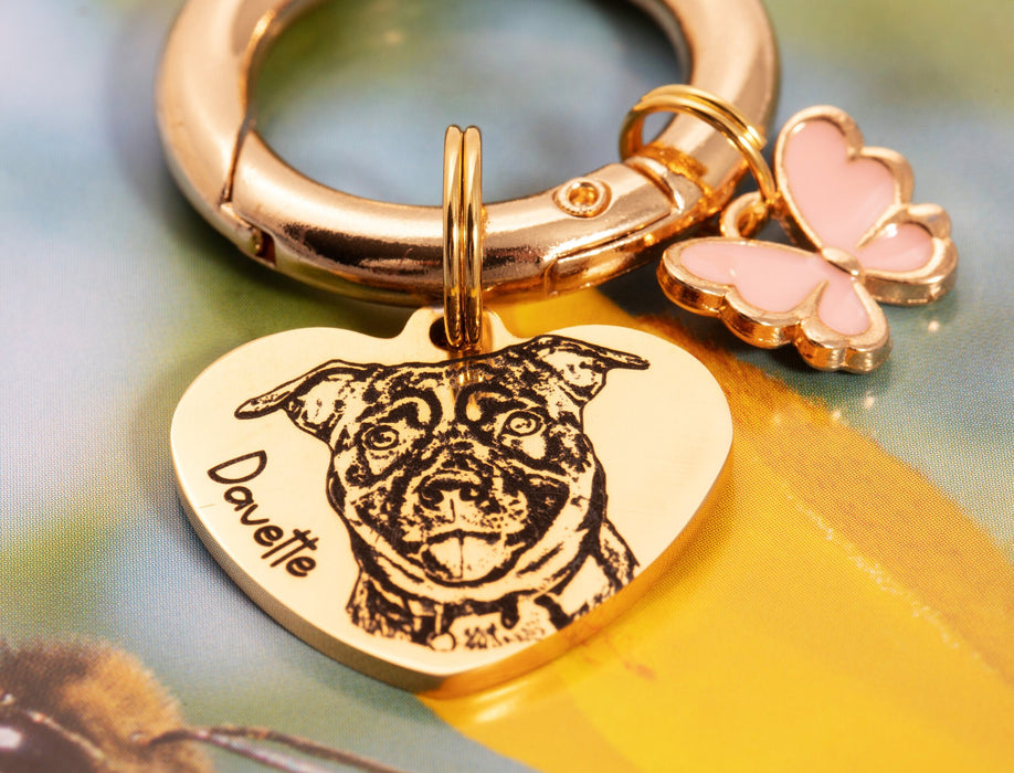 Engraved Pet Portrait Keychain Stainless Steel, Personalized Pet Photo Keychain, Custom Dog Portrait Key chain for Pet, Dog Pet Gifts,