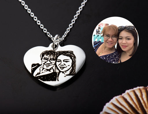 Mum and Daughter Gift Personalized Necklace, Engraved Real Picture Necklace in Sterling Silver Chain, Gift to Daughter, Custom Gift to Mum