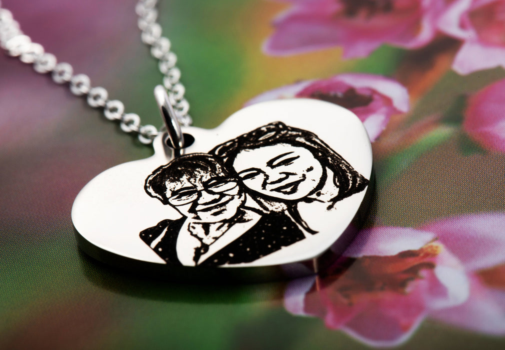 Mum and Daughter Gift Personalized Necklace, Engraved Real Picture Necklace in Sterling Silver Chain, Gift to Daughter, Custom Gift to Mum