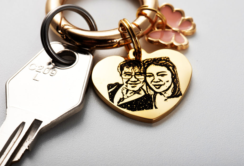 Mother and Daughter Keyring, Engraved Real Photo Keychain in Stainless Steel, Personalized Picture Keychain, Custom Portrait Keyring