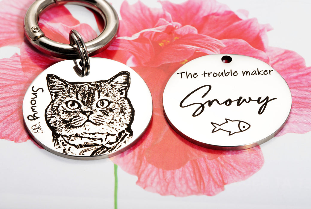 Deep Engraved Personalized Pet Photo Keychain Stainless Steel, Custom Dog Portrait Keychain, Cat Memorial Gift, Pet Picture Keychain