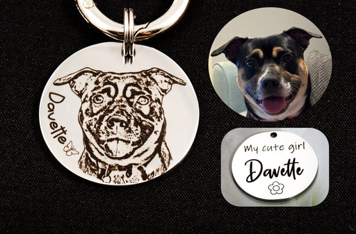Personalized Pet Portrait Keychain Stainless Steel Engraved, Custom Dog Photo Keychain, Pet Memorial Gift, Pet Picture Keychain Gift for Dog