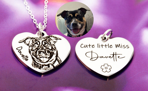 Engraved Real Pet Picture Necklace in Sterling Silver Chain, Custom Pet Portrait Necklace, Gift for Dog, Dog Photo Engraved, Pet Memorial
