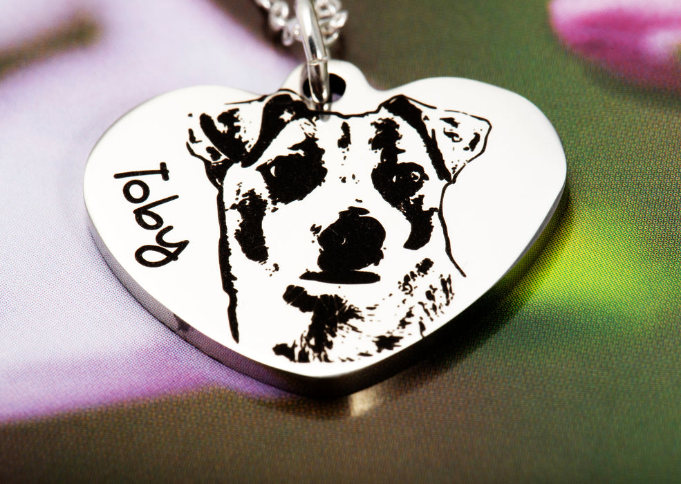 Pet Picture Necklace Sterling Silver Engraved, Personalized Real Pet Portrait Necklace, Dog Photo Engraved, Gift for Pet Owner, Pet Memorial