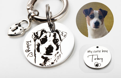 Real Picture Keychain for Pet Engraved in Stainless Steel, Custom Dog Portrait Keychain, Pet Memorial Gift, Dog Photo Keyring