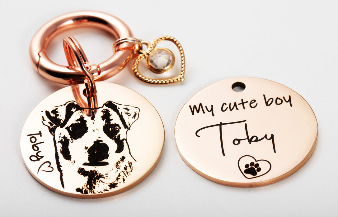 Real Picture Keychain for Pet Engraved in Stainless Steel, Custom Dog Portrait Keychain, Pet Memorial Gift, Dog Photo Keyring